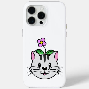 Coque iPhone 15 Pro Max Cute chat caricature avec une fleur sur la tête