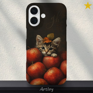 Coque Pour iPhone 16 Cute Chat Peeking Pommes Peinture Initiales Person