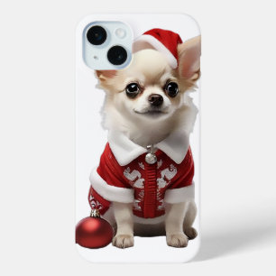 Coque iPhone 15 Mini Cute Chihuahua Père Noël