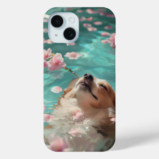 Coque Pour iPhone 15 Cute Corgi Chill dans la piscine