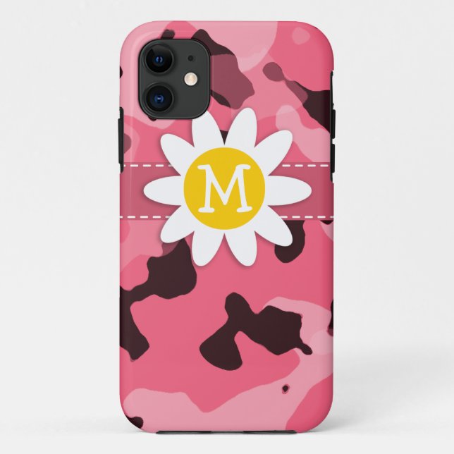 Coques Case-Mate iPhone Cute Daisy sur Camo rose Brink; Camouflage (Dos)