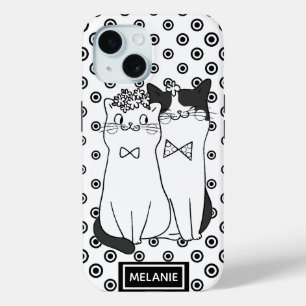 Coque Pour iPhone 15 Cute Dotty Chats en amour Personnalisé