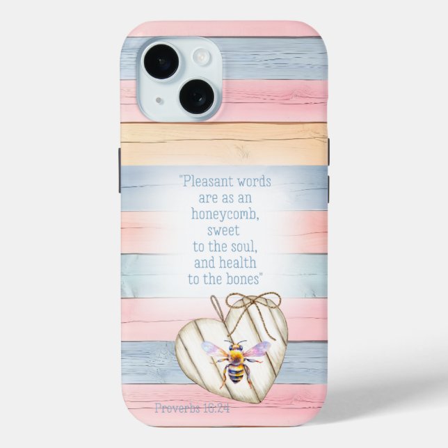 Coques Case-Mate iPhone Cute Faux Pastel Wood Heart Bee Scripture (Verso)