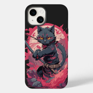 Coque Pour iPhone 14 Cute Fire Splash Noir Ninja Chat Guerrier