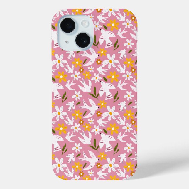 Coques Case-Mate iPhone Cute Floral Bird Seamless Pattern (Verso)