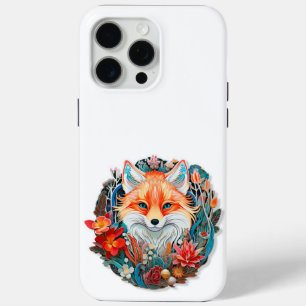 Coque iPhone 15 Pro Max Cute Fox avec fleurs Papier Coupe