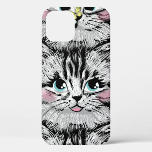 Case-Mate iPhone Case Cute furry kitten face seamless pattern. Illustrat