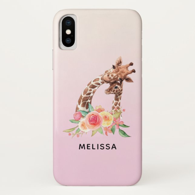 Coques Case-Mate iPhone Cute Giraffe Aquarelle Maman & Bébé (Dos)