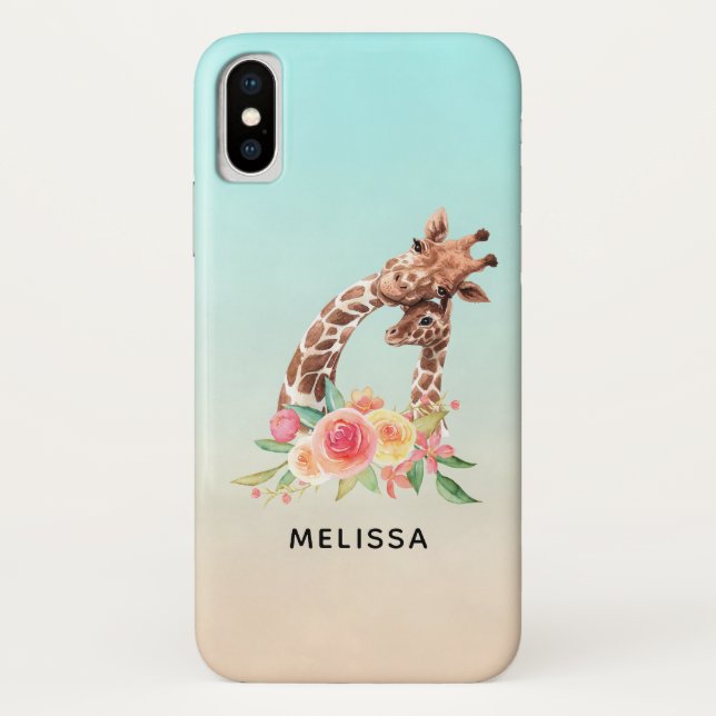 Coques Case-Mate iPhone Cute Giraffe Aquarelle Maman & Bébé (Dos)