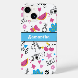Coque Pour iPhone 14 Cute Girl Fun Unicorn Rainbow Stars Papillons