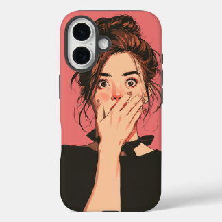 Coque Pour iPhone 16 Cute Girl Shock Expression Cartoon Phone Case