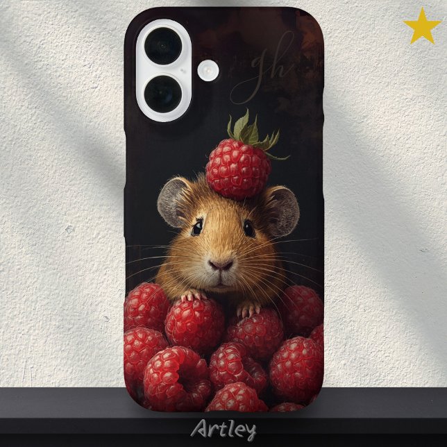 Coques Case-Mate iPhone Cute Hamster Peeking Bébé Animal Raspberry Initial (Créateur téléchargé)