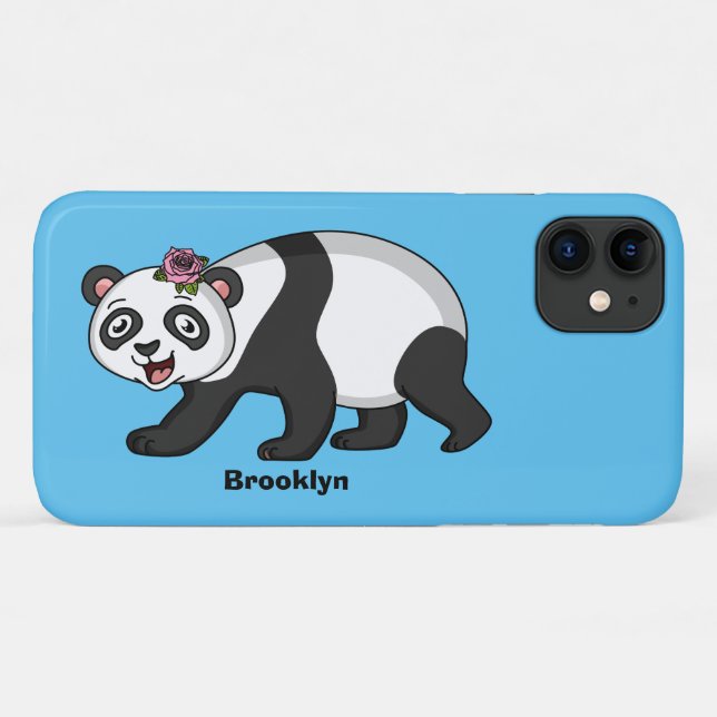 Coques Case-Mate iPhone Cute happy panda bear with flower cartoon (Dos (Horizontal))