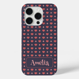 Coque iPhone 15 Pro Cute Hearts Pattern Personalized Text 