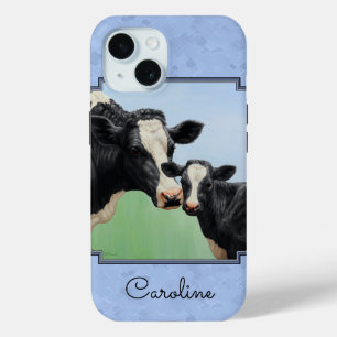 Coque Pour iPhone 15 Cute Holstein Calf & Vache Ciel bleu
