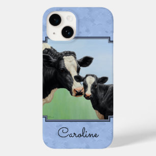 Coque Pour iPhone 14 Cute Holstein Calf & Vache Ciel bleu