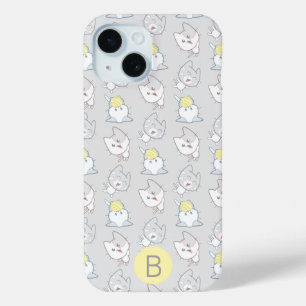 Coque Pour iPhone 15 Cute Kawaii Chat Motif gris jaune Monogramme