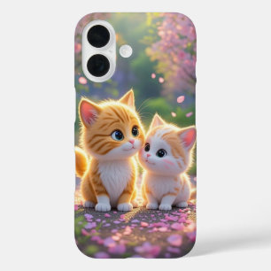 Coque Pour iPhone 16 Cute Kawaii Chats en cerise Fleur Téléphone