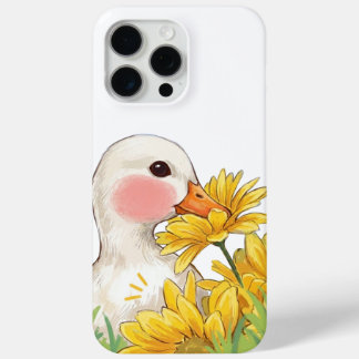 Coque iPhone 15 Pro Max Cute Kawaii Duck with Yellow Flowers