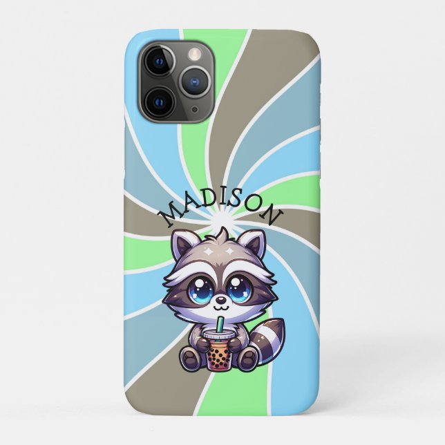 Coques Case-Mate iPhone Cute Kawaii Raccoon avec thé bulle Personnalisé (Dos)