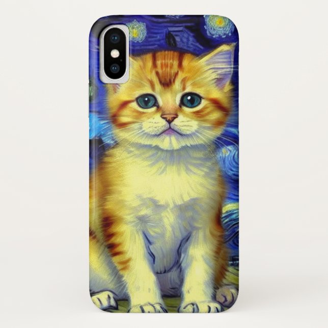 Coques Case-Mate iPhone Cute Kitten Starry Night Van Gogh (Dos)