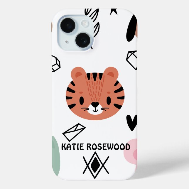 Coques Case-Mate iPhone Cute Kitty Monogramme noir et blanc (Verso)