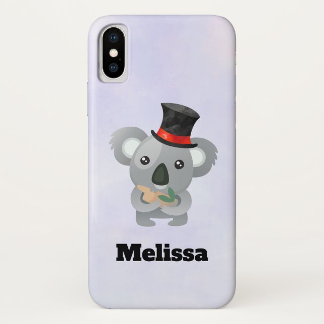 Coques Case-Mate iPhone Cute Koala dans un top noir Hat Custom (Dos)