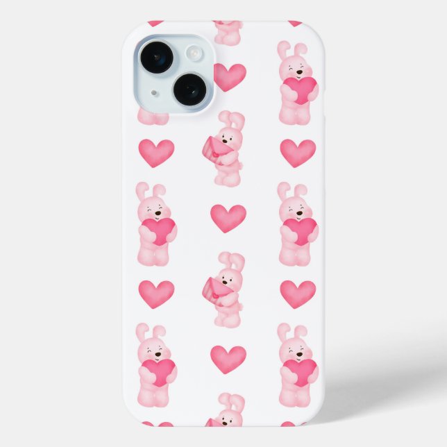 Coques Case-Mate iPhone Cute lapins roses avec Motif de Coeurs (Verso)