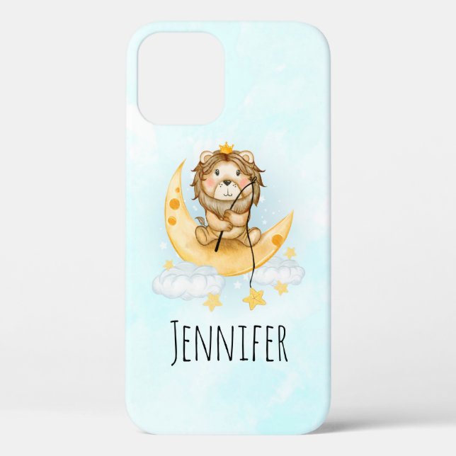 Coques Case-Mate iPhone Cute Lion Pêche sur l'aquarelle de la lune (Verso)
