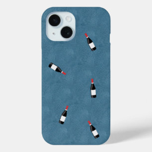 Coque Pour iPhone 15 Cute Little Wino Motif bouteille de vin sur Blue