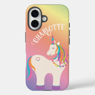 Coque Pour iPhone 16 Cute Magique Arc-en-ciel Unicorne Nom personnalisé