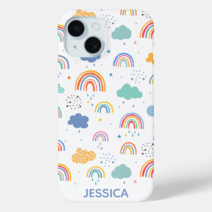 Coque Pour iPhone 15 Cute Modern Rainbows & Clouds Motif Personnalisé