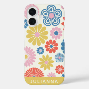 Coque Pour iPhone 16 Cute Modern Scandi Boho Folk Flower Personnalisé