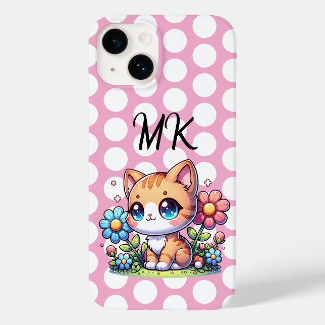 Coques Case-Mate iPhone Cute Orange Kitty Chat en Fleurs Personnalisé (Verso)