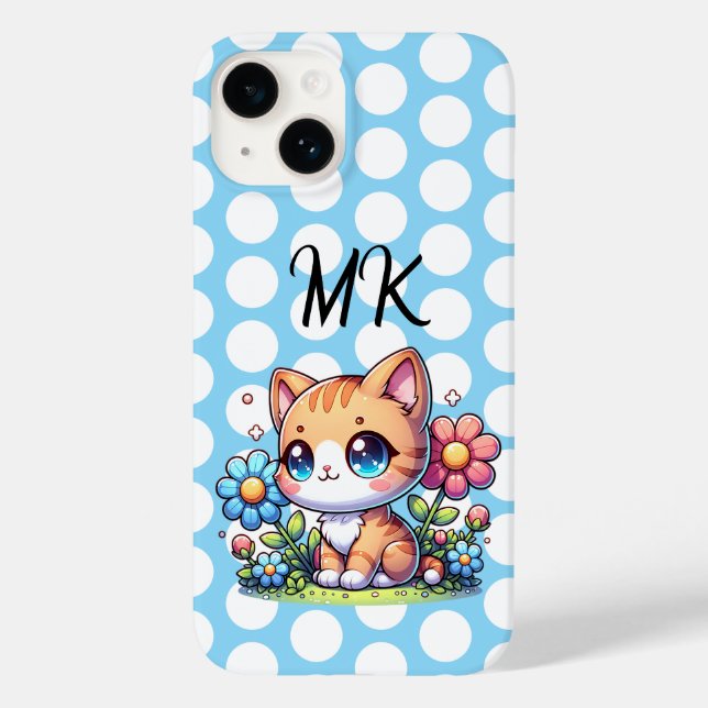 Coques Case-Mate iPhone Cute Orange Kitty Chat en Fleurs Personnalisé (Verso)