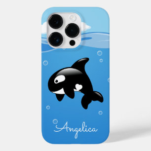 Coque Pour iPhone 14 Pro Cute Orca Whale en Océan avec nom personnalisé