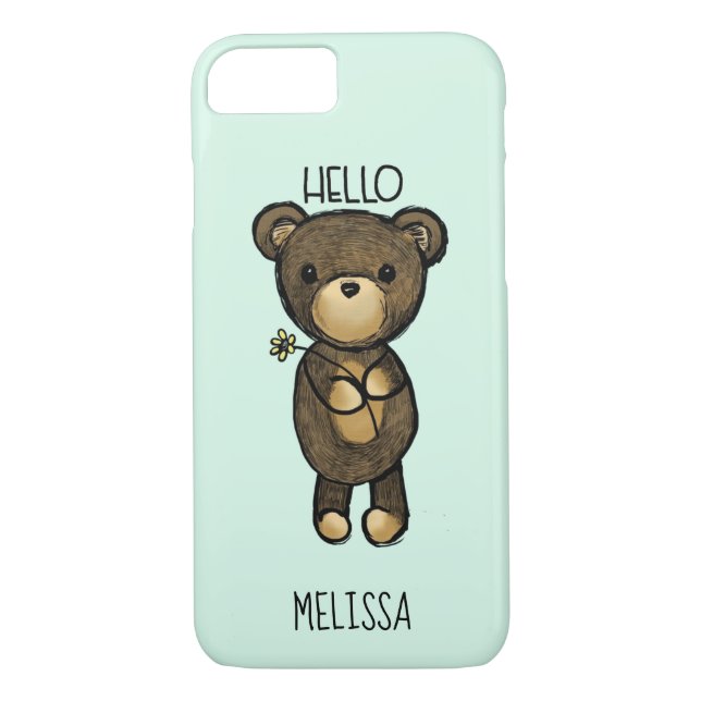 Coques Case-Mate iPhone Cute Ours Brown tenant une Fleur Jaune Personnalis (Dos)