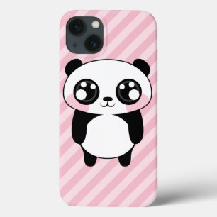 Etui iPhone 13 Cute Panda Bear Pink Stripes Background