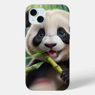 Coque iPhone 15 Mini Cute Panda Mange Du Bambou
