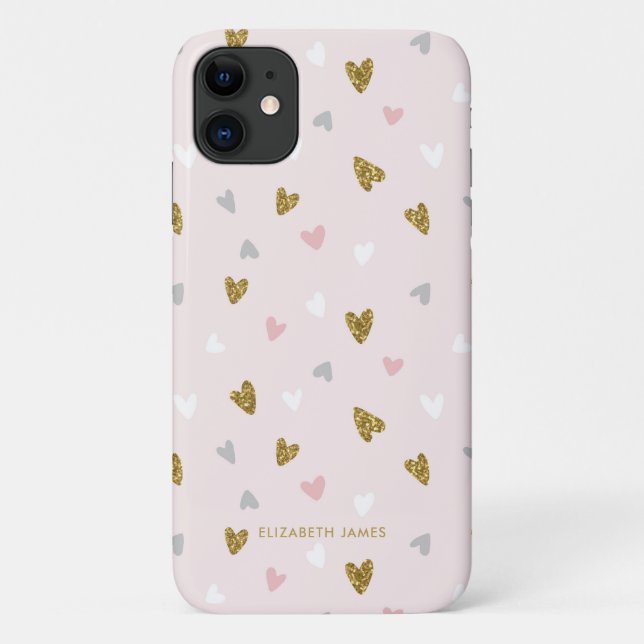 Coques Case-Mate iPhone Cute Parties scintillant Gold Foil Coeur rose Pers (Dos)