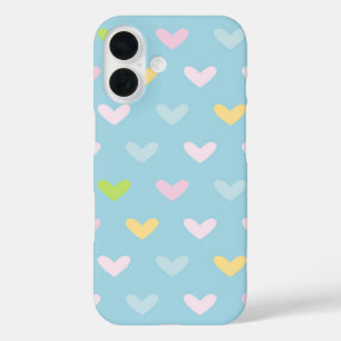 Coque Pour iPhone 16 Cute Pastel Coeurs Motif Bleu clair