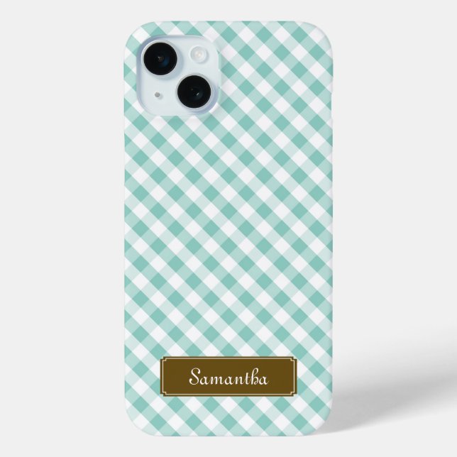 Coques Case-Mate iPhone Cute Pastel Mint En vichy Motif (Verso)