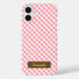 iPhone 16 Plus Case Cute Pastel Rose En vichy Motif