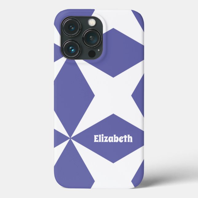 Coques Case-Mate iPhone Cute Periwinkle Blue Retro Motif Nom personnalisé (Verso)