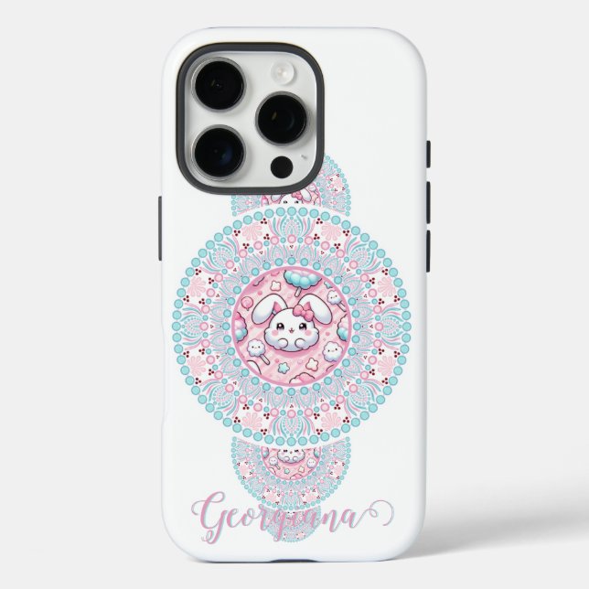 Coques Case-Mate iPhone Cute personnalisée Kawaii Bunny Ornamental Mandala (Verso)