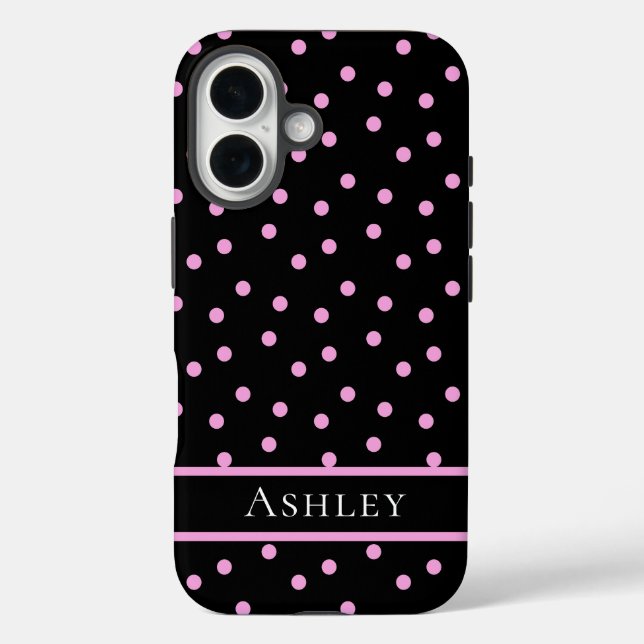 Coques Case-Mate iPhone Cute Pink and Black Polka Dot Personalized Name (Verso)