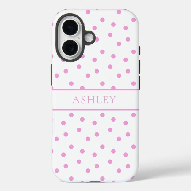 Coques Case-Mate iPhone Cute Pink and White Polka Dot Personalized Name (Verso)