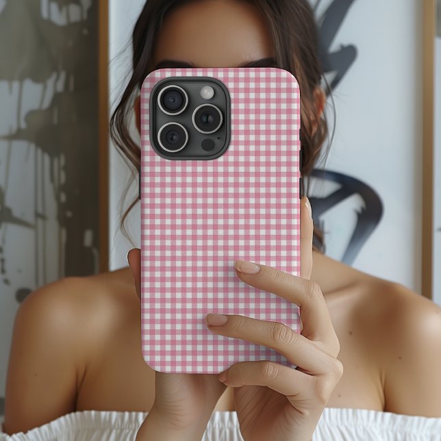 Coques Case-Mate iPhone Cute Pink Gingham Pattern  (Créateur téléchargé)