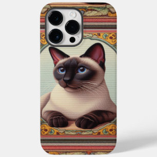 Coque Pour Pour iPhone 14 Pro Max Cute réaliste Chat Siamese Colorée Frontière Flora
