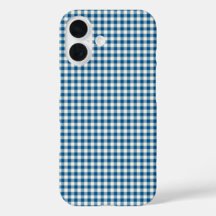 Coque Pour iPhone 16 Cute Retro Marine bleu En vichy Motif